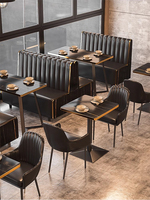 Ensemble de meubles de restaurant de luxe, canapé, table à manger en marbre noir et chaises, sièges en banquette pour hôtel, cuisine, club, café, pub, bar
