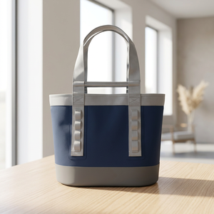 Gray Neoprene Insulated Tote Bag Large Size Functional Shopping Carryall With Top Handle For Groceries Travel Beach Camping - Product Image 2
