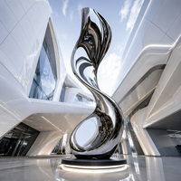 Sculpture moderne abstraite en acier inoxydable poli miroir, ornement paysager de jardin extérieur, statue d'art métallique décorative
