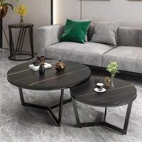 Table basse moderne SPARKLE en acier inoxydable doré avec plateau en pierre artificielle ronde pour salon, meubles de maison