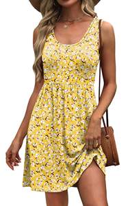 Vestido veraniego informal sin mangas acampanado de verano para mujer con bolsillos, patrón floral sólido y logotipo personalizado - Product Image 2