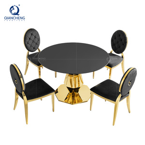 Bàn ăn nhà hàng hiện đại bằng thép không gỉ, bàn tiệc sự kiện, cho thuê đồ nội thất, mặt bàn kính tròn, bàn tiệc cưới, khách sạn, tiệc tùng - Product Image 4