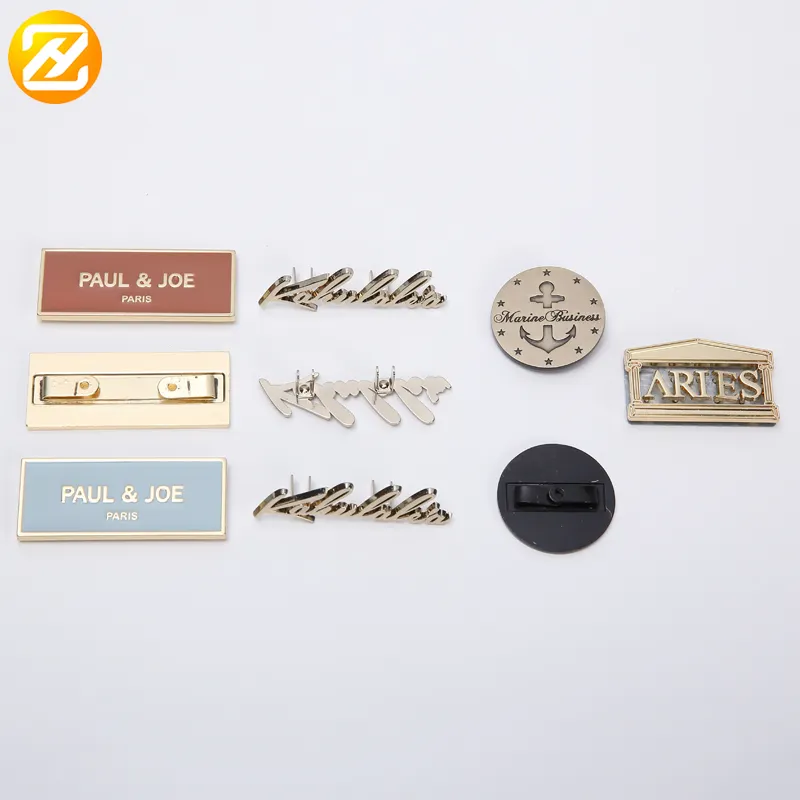 Custom Metal Garment Label Clothing Tag Engraved Brand Logo Pins Name Plates For Engraving With Logo For Clothes Handbags Bag