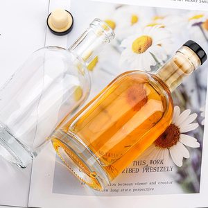 Botella de vodka de vidrio 200ml 375ml 500ml 750ml 1000ml vacía redonda de vidrio de pedernal con un amplio <span class=keywords><strong>espacio</strong></span> para la pantalla de seda de decoración - Product Image 5