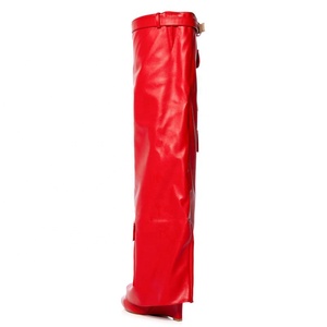 החורף האחרון של נשים עור שחור מעל הברך ארוך מגפיים ארוכות zip הסגר הצביע הבוהן טריז עקבים כיסים רך - Product Image 3