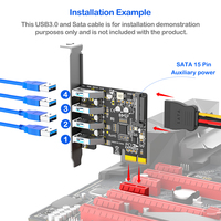 Carte d'extension PCI-E 4 ports USB 3.0 haute vitesse avec support métallique pleine hauteur pour alimentation auxiliaire PC de bureau (en stock)
