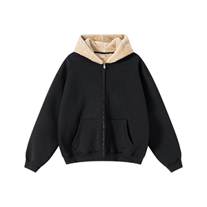 Sudadera con capucha de 500g para hombre, sudadera cálida de tela de felpa compuesta, sudadera con cremallera de calle de gran tamaño para invierno - Product Image 3