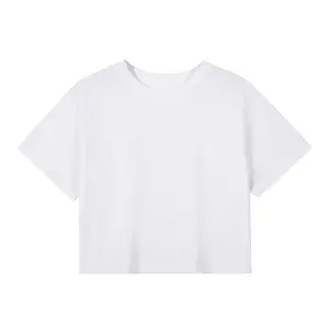 Venta al por mayor camisetas personalizadas recortadas Top 210 GSM algodón camiseta impresión bordado Logo algodón Crop Top mujeres