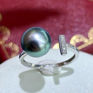 Bague en perle noire de Tahiti naturelle de luxe en gros, de la série Light Luxury, corps entier en argent pur S925 avec boîte cadeau - Product Image 1