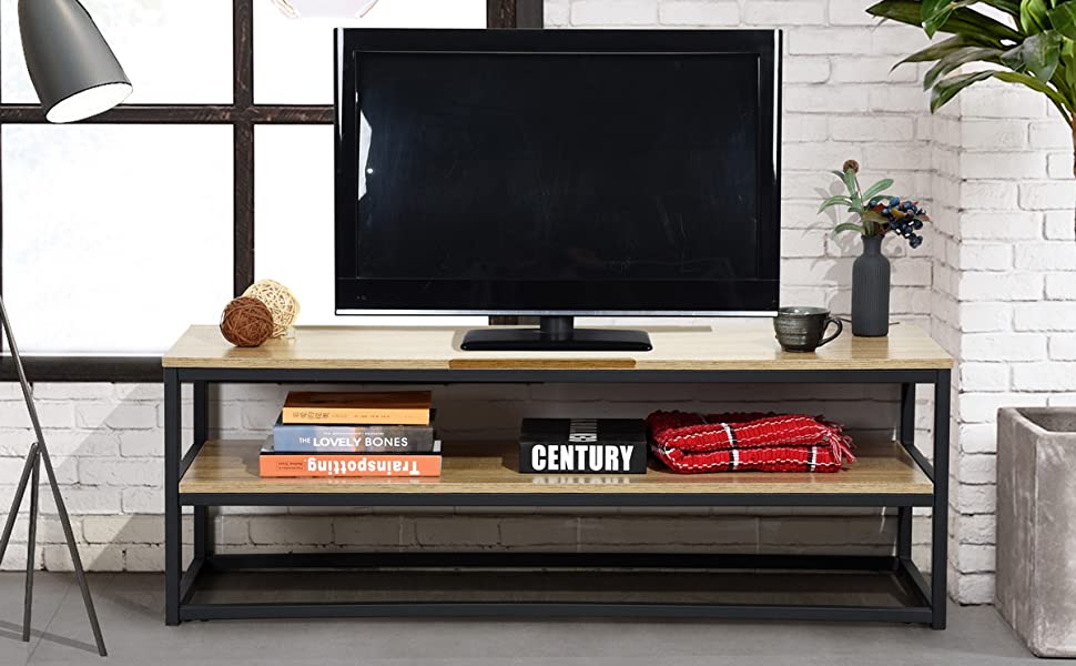 2 Shelves Metal Frame Living Room Furniture 120x40x42cm With Storage
