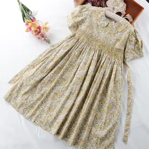 Vestido veraniego de algodón con estampado floral para niñas, traje holgado para niños de 8 a 16 años, color verde, venta al por mayor