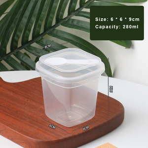 Thiết kế mới 9oz dùng một lần rõ ràng nhựa sữa chua kem cupcake <span class=keywords><strong>container</strong></span> tường duy nhất vuông PP nắp muỗng thực phẩm bánh ly - Product Image 2