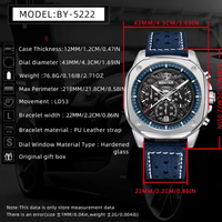 Montre-bracelet de luxe Benyar BY-5222 en acier inoxydable avec bracelet en cuir, design élégant, étanche, pour homme, avec boîte