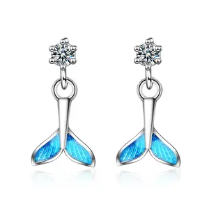 Sole Memory Blue Fishtail Zircon Cute Fresh Sweet Fashion Female Dangle Earrings