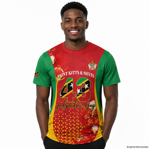 Maglietta personalizzata di Saint Kitts e Nevis con pellicano per il 43° anniversario dell'indipendenza, maglietta sportiva personalizzata a maniche corte - Product Image 1