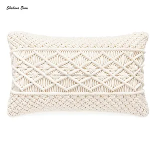Capa retangular de almofada, capa de algodão feita à mão macrame de almofada, formato de travesseiro