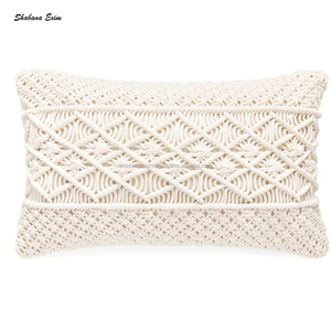 Housse de coussin rectangulaire en macramé, taie d'oreiller en coton, tissée à la main, - Product Image 1