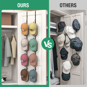 Over <b>Door</b> Hat <b>Rack</b> 4 Layers Black Hook Type <b>Storage</b> Holder For Baseball Caps Bedroom Wardrobe Home Use - Product Image 2
