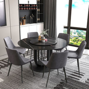 Table de salle à manger en pierre, 2 pièces, rotative, gris brillant, design Simple, petite table à manger ronde moderne, ensemble de 4 places - Product Image 5