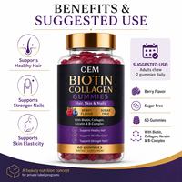Gummies de biotine et collagène avec extrait d'ortie, complexe B, kératine, peptides de collagène multi-types – Complément nutritionnel beauté