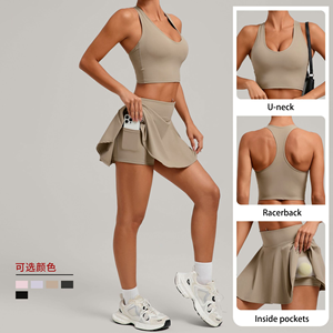 New Tennis Wear Custom Logo Atmungsaktives, schnell trocknendes Tennisrock-Set Damen High Waist U-Ausschnitt Hochwertige Y2k Paddel kleidung - Product Image 6