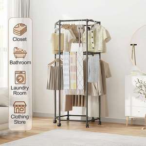 New Design Modern Movable Rectangle Detachable Double Layer Large Capacity Iron Space Saving <b>Clothes</b> Drying <b>Rack</b> Coat Organizer - Product Image 3