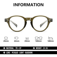Lunettes SR OEM Anti-lumière Bleue avec Monture TR90 Circulaire Rivetée en Satin, Branches Filetées CP et Verres en Polycarbonate pour une Concentration Optimale Toute la Journée