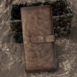 Ando Bag Vintage Leather Long <b>Wallet</b> for <b>Men</b> Cowhide Bifold <b>Card</b> Holder with Snap Tab and Zipper Pocket - Product Image 4