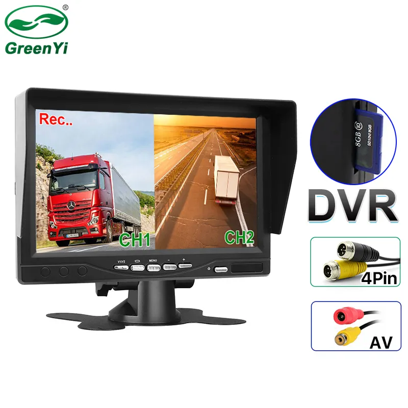 AHD Monitor Parkir Televisi Tertutup Mobil, Layar LCD TFT 800X480 7 Inci HD dengan DVR Digital Perekam Video Mendukung Kartu SD