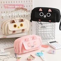Hermosa apariencia, bolsa de lápiz de gran capacidad, portátil, multicapa, encantador diseño de gato 3D, estuche para bolígrafos para estudiantes