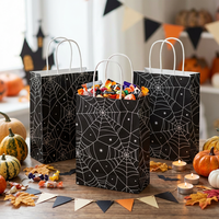 Tas Kado Kertas Jaring Laba-laba Halloween dengan Pegangan, Tas Belanja Hitam untuk Souvenir Pesta, 24 Pcs untuk Kemasan Hadiah