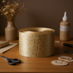 Nastro di Lino Ilan 35 X 200Cm con Motivo a Spirale Dorato per Decorazioni e Artigianato - Product Image 3