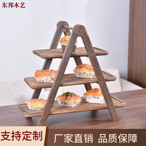 Étagère de rangement en bois à plusieurs niveaux, présentoir à trois étages en bois massif, support de fruits et gâteaux pour bureau - Product Image 3