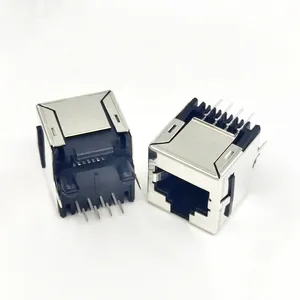 Original RJ45 Jack Connectors Tyco TE 5557969-1 AMP Single Port 8 Pin Shielded Gold Black Header