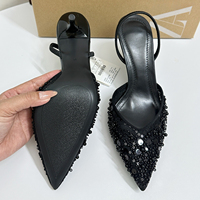 Sandales à talons hauts pour femmes en perles, noires, tendance, sexy, en maille, avec grande taille 42, vert émeraude, bout fermé, pour l'extérieur