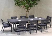 Mobilier d'extérieur moderne, imperméable, nouveau modèle, en métal, design, en aluminium, pour dîner, ensemble table à manger avec 8 chaises