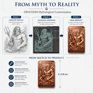 Barre commémorative en cuivre fin .999 de 1 oz, série mythologie grecque, avec relief 3D personnalisé de Poséidon et Méduse, pour collection de luxe - Product Image 5