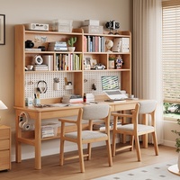 Bureau double en bois massif avec étagère intégrée, bureau d'étude pour étudiants, bureau d'écriture à domicile, bureau d'ordinateur avec tiroirs amovibles