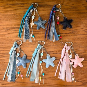Porte-clés et breloque de sac vintage en denim, style Miu, avec pentagramme en forme de cœur, accessoire pour <span class=keywords><strong>cartable</strong></span>, vente en gros transfrontalière - Product Image 5