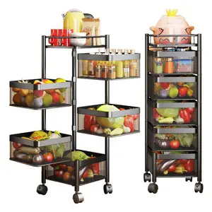 Suporte de armário de cozinha rotativo 5 camadas, quadrado cesta de fio de cozinha vegetais frutas lanche suporte para cozinha