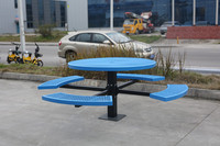 Table de pique-nique extérieure publique et commerciale à piédestal en acier élargi Table de salle à manger extérieure en métal de jardin de restaurant extérieur avec banc
