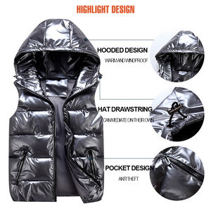 Vente en gros de gilets à capuche pour hommes avec logo personnalisé imperméable et brillant sans manches pour l'hiver <span class=keywords><strong>veste</strong></span> polaire - Product Image 4
