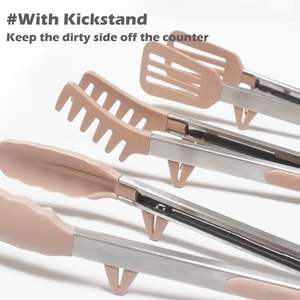 BPA-vrije antiaanbak siliconen voedseltang, hittebestendig keukengerei, roestvrijstalen BBQ-, pasta-, vlees- en groentetang - Product Image 2