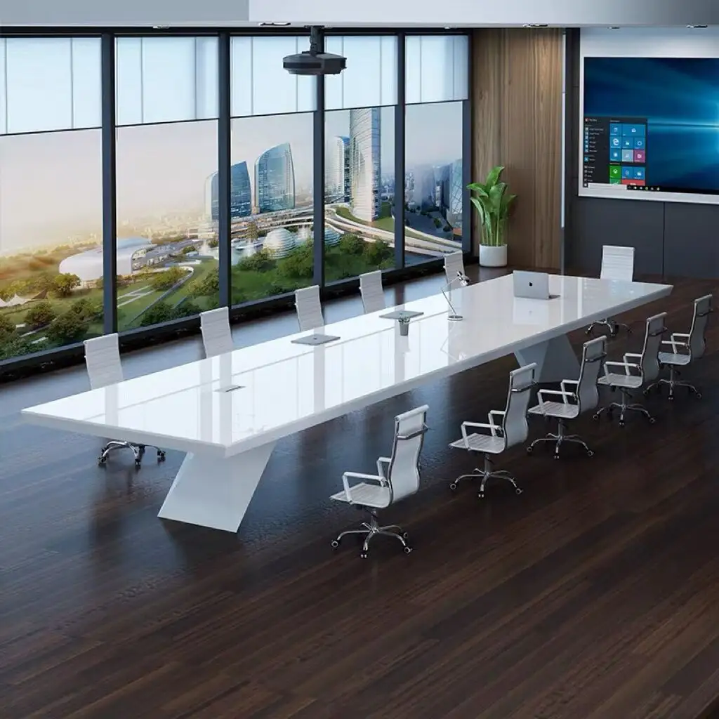 12人の会議テーブル高品質のモダンなベーキングペイント木製の正方形のデスクトップオフィス会議テーブルボード会議デスクチェア