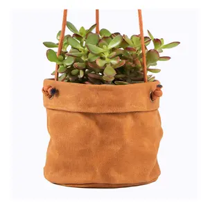 YY Wholesale Heavy Duty Waxed Canvas Hanging Planter Basket Plant Pot for Indoor and Garden