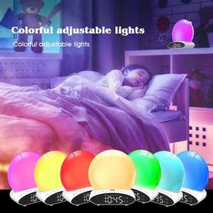 Réveil intelligent avec lumière, 2 db, 7 couleurs, réveil <span class=keywords><strong>du</strong></span> <span class=keywords><strong>soleil</strong></span>, radio d'aide au sommeil, Projection à double FM horloge et alarme - Product Image 2