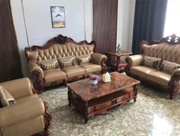 Ensemble de canapés sectionnels en tissu de style antique européen, meubles de maison traditionnels avec lit en cuir pour appartement