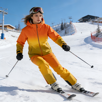Veste de ski imperméable unisexe AQTQ à dégradé orange et jaune, à capuche, coupe-vent, pour le snowboard et les sports de plein air
