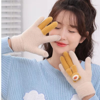 Niedliche Cartoon-Bären-Handschuhe für Damen, modische dicke Strickhandschuhe, warme, kältebeständige Touchscreen-Vollfingerhandschuhe für den Winter