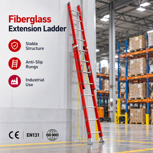 บันไดไฟเบอร์กลาสแบบยืดหดได้ 2*<span class=keywords><strong>12</strong></span> ขั้น พร้อมแผ่นกันลื่น สำหรับงานบำรุงรักษาในอุตสาหกรรมไฟฟ้า - Product Image 1